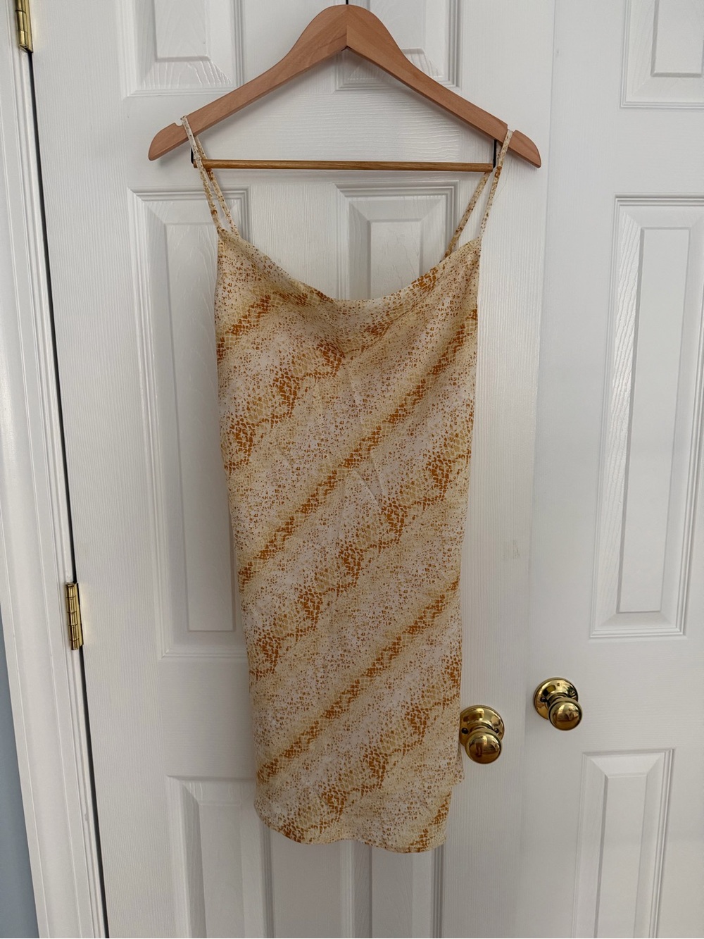 Snake-Print Midi Slip Skirt in Light Tan